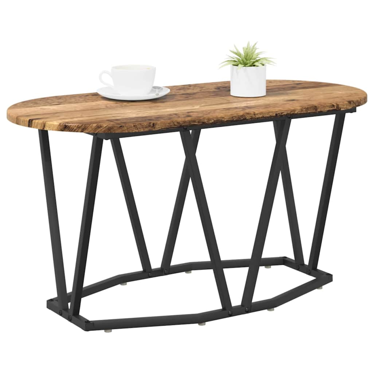 VidaXL Coffee Table 80 x 40 x 40.5 cm Oval Design with warm wood top and black metal legs.
