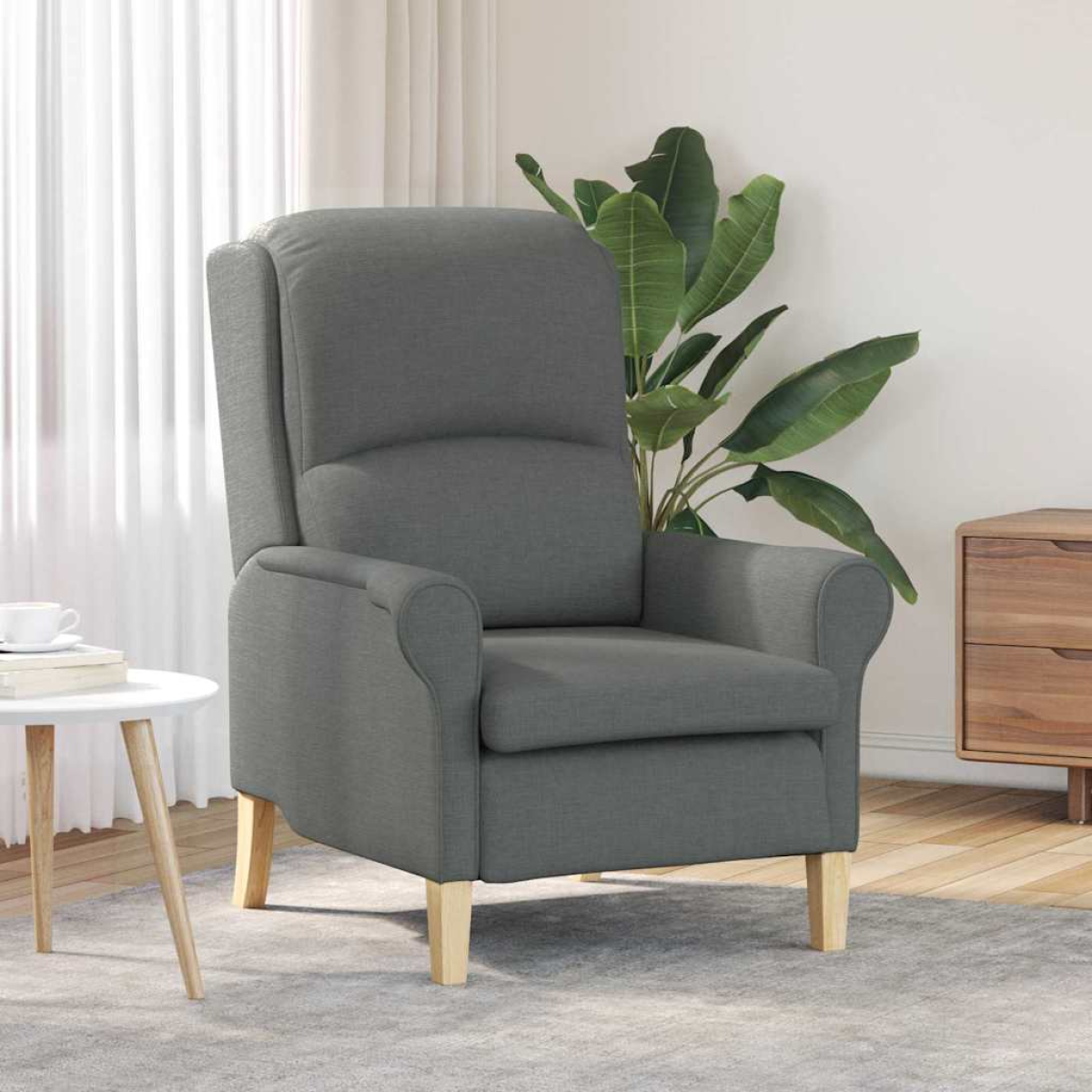 VidaXL armchair 76x94x102 cm in light grey fabric with tall back and rounded arms in a living room.