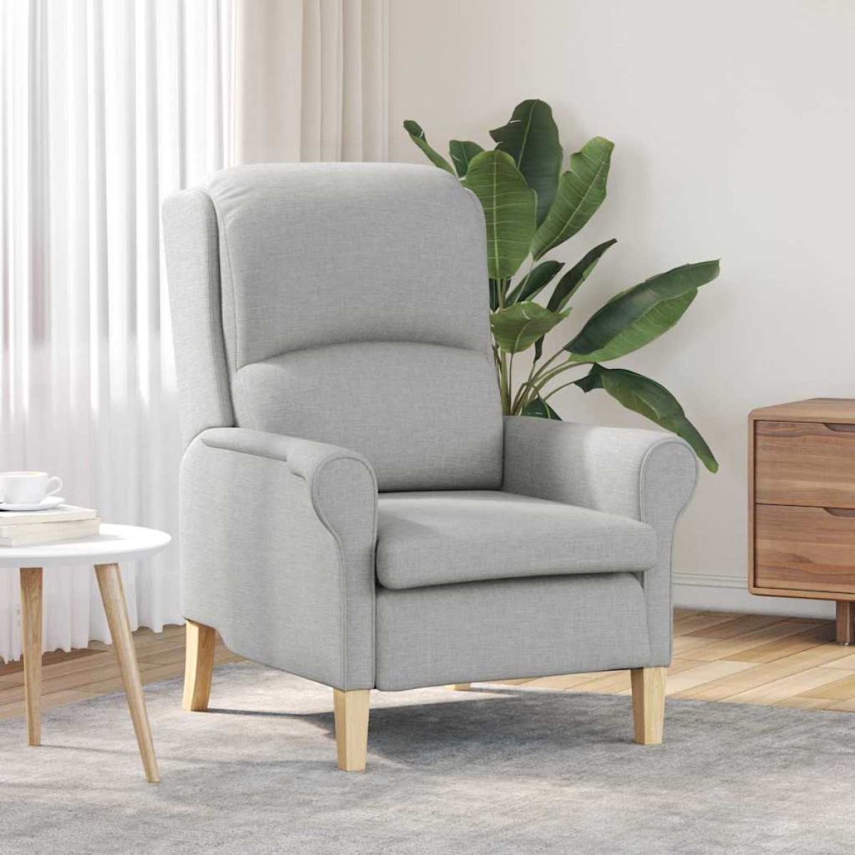VidaXL Armchair 76x94x102 cm in light grey fabric with a tall back, cushioned seat, and rounded arms.