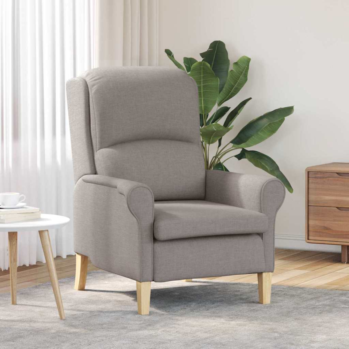 VidaXL Armchair 76x94x102 cm in light grey fabric with tall back and rounded arms in a modern living room.