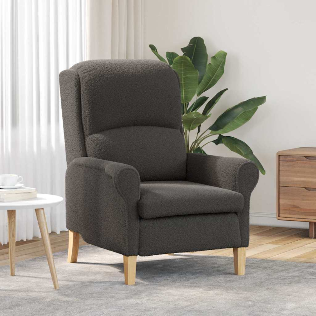 VidaXL Armchair in dark gray textured fabric with wooden legs and plywood frame, 76 × 94 × 102 cm, plush seating.