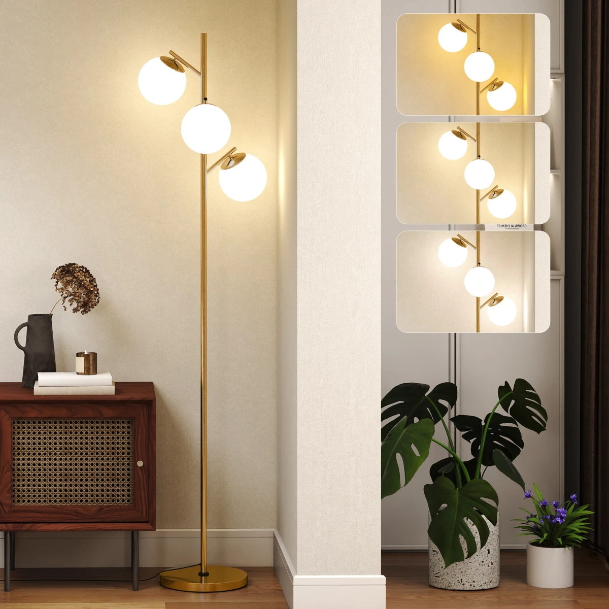 HOMCOM HOMCOM Modern Tree Floor Lamp With Three Glass Globes E27 Base Tall Stand Foot Switch For Living Room And Office - Lamp