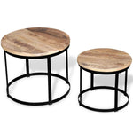 vidaXL Two Piece Round Mango Wood Coffee Table Set 40 cm and 50 cm Rough Finish Industrial Living Room by vidaXL