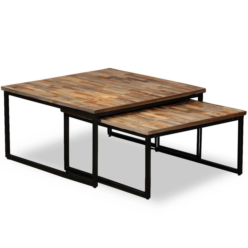 vidaXL VidaXL Two Piece Coffee Table Set Solid Acacia Wood With Black Metal Frame For Living Room Decor - Coffee Table