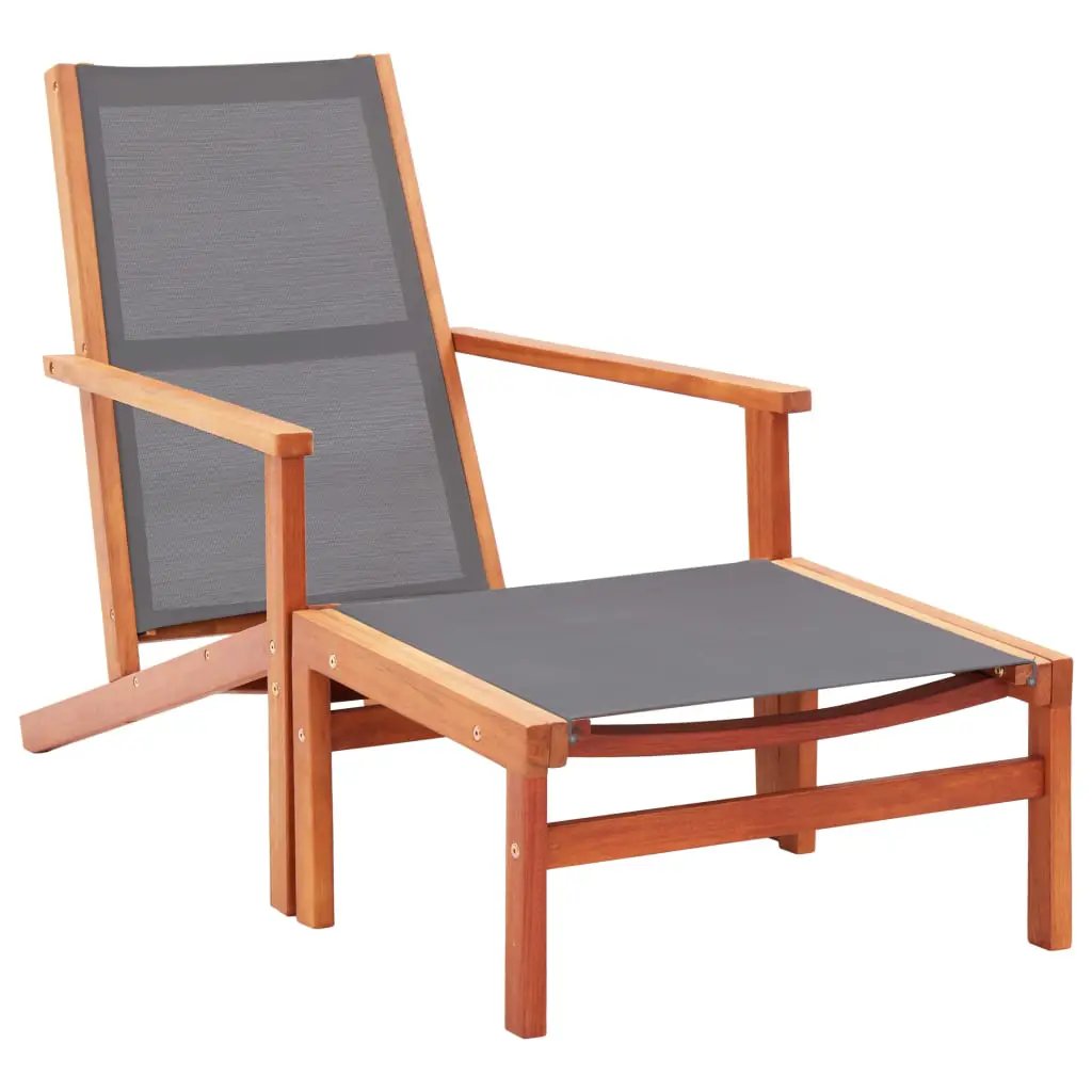 vidaXL vidaXL Garden Lounge Chair Grey Solid Eucalyptus Wood and Textilene - Garden Chairs