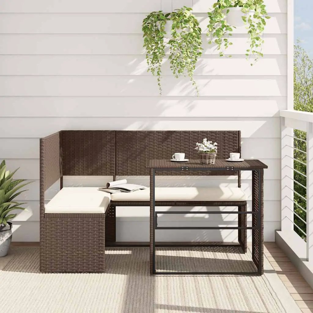 vidaXL vidaXL Garden Sofa with Table and Cushions L-Shaped Brown Poly Rattan - Garden Sofa Sets