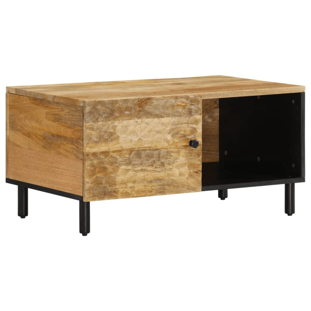 VidaXL Coffee Table 80x50x40 cm Solid Mango Wood With Black Frame And Storage Shelf For Living Room by vidaXL