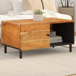 VidaXL Coffee Table 80x50x40 cm Solid Mango Wood With Black Frame And Storage Shelf For Living Room by vidaXL