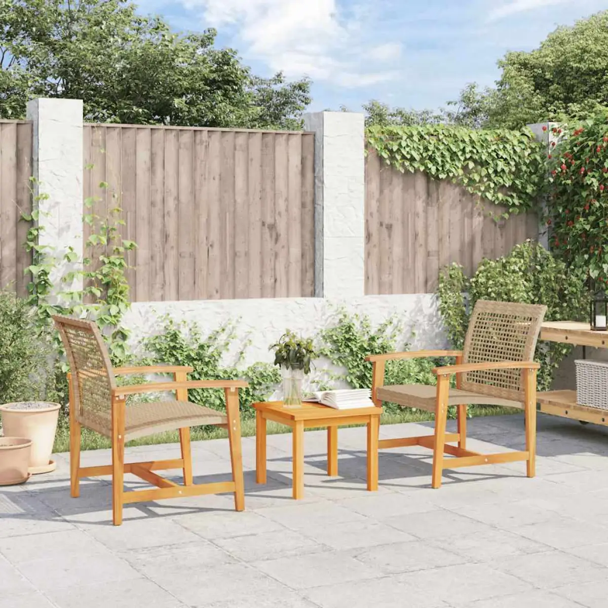 vidaXL vidaXL Garden Chairs 2 pcs Black Poly Rattan and Acacia Wood - Garden Chairs