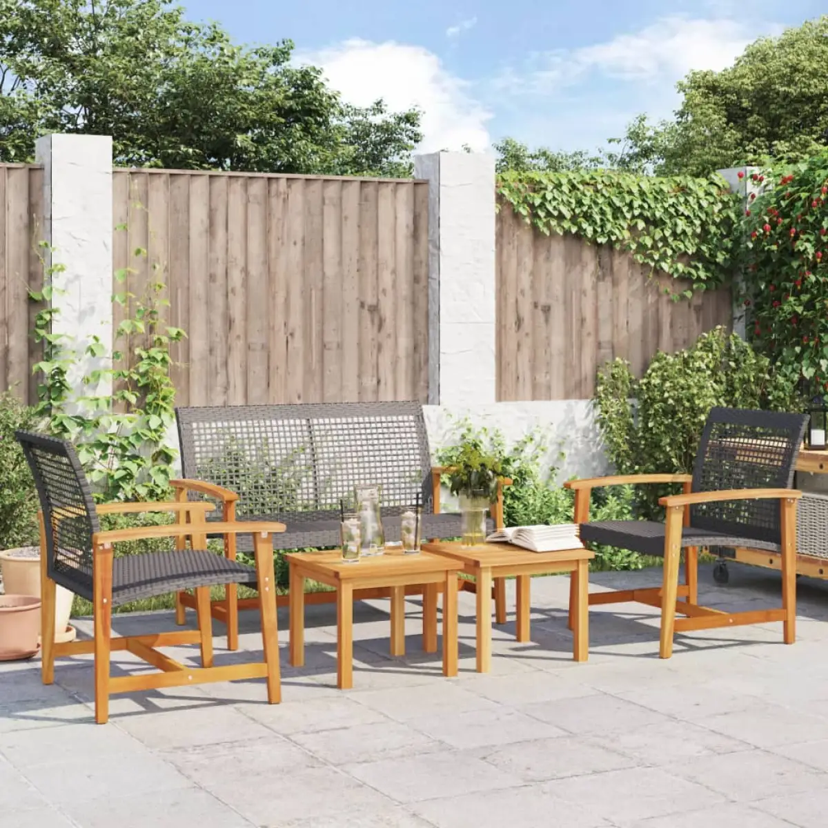 vidaXL vidaXL Garden Chairs 2 pcs Black Poly Rattan and Acacia Wood - Garden Chairs