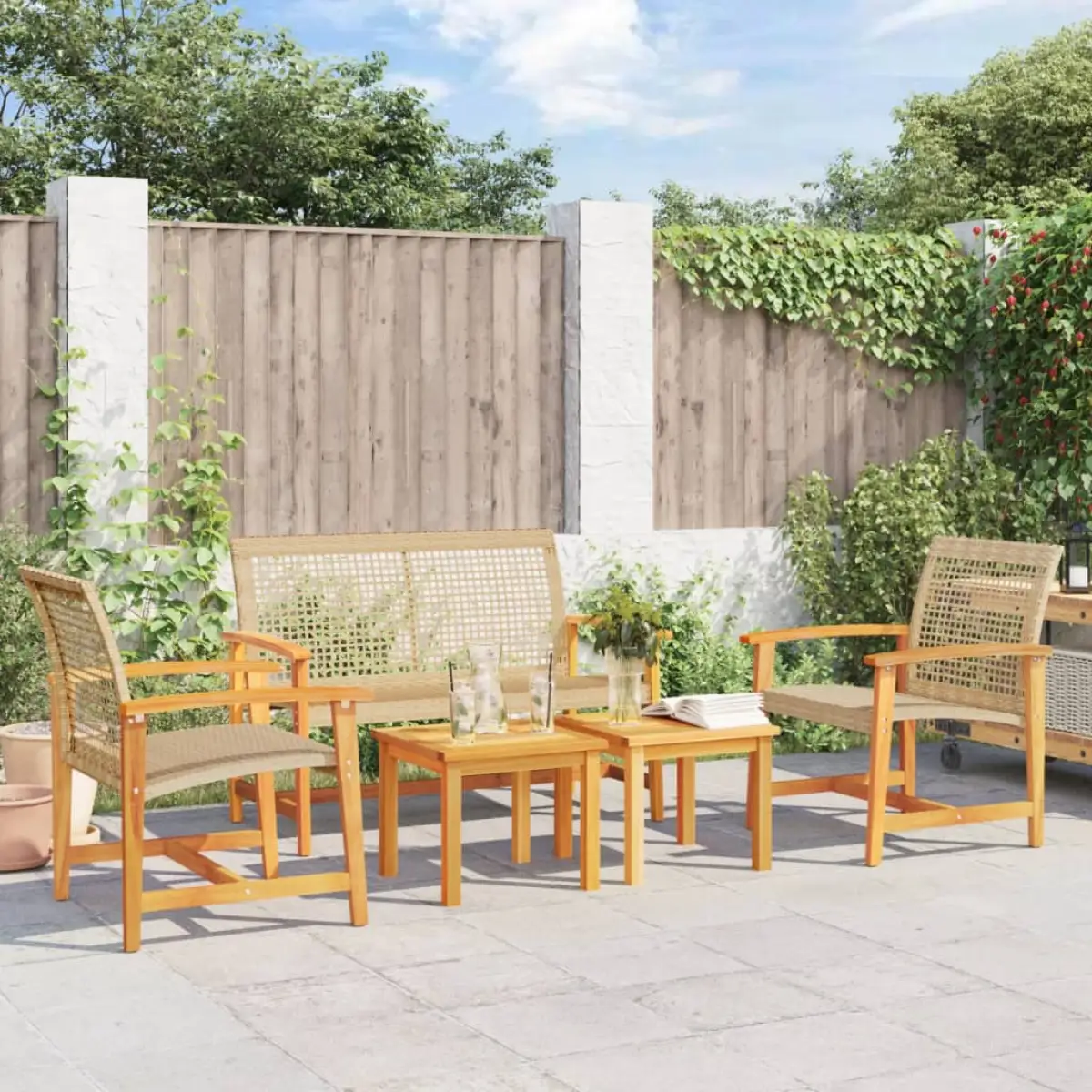 vidaXL vidaXL Garden Chairs 2 pcs Black Poly Rattan and Acacia Wood - Garden Chairs