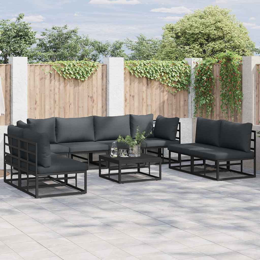 vidaXL vidaXL Garden Sofa Set with Cushion 8 pcs Black Aluminium - Garden Sofa Sets