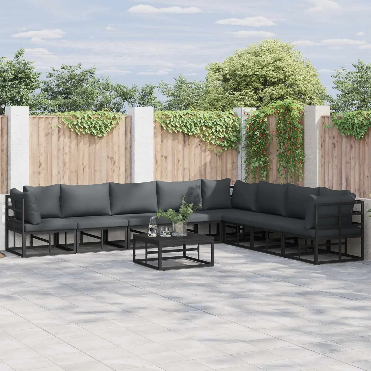 vidaXL vidaXL Garden Sofa Set with Cushion 8 pcs Black Aluminium - Garden Sofa Sets