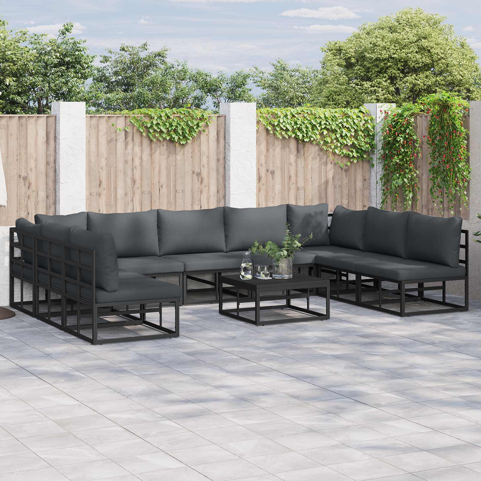 vidaXL vidaXL Garden Sofa Set with Cushion 9 pcs Black Aluminium - Garden Sofa Sets