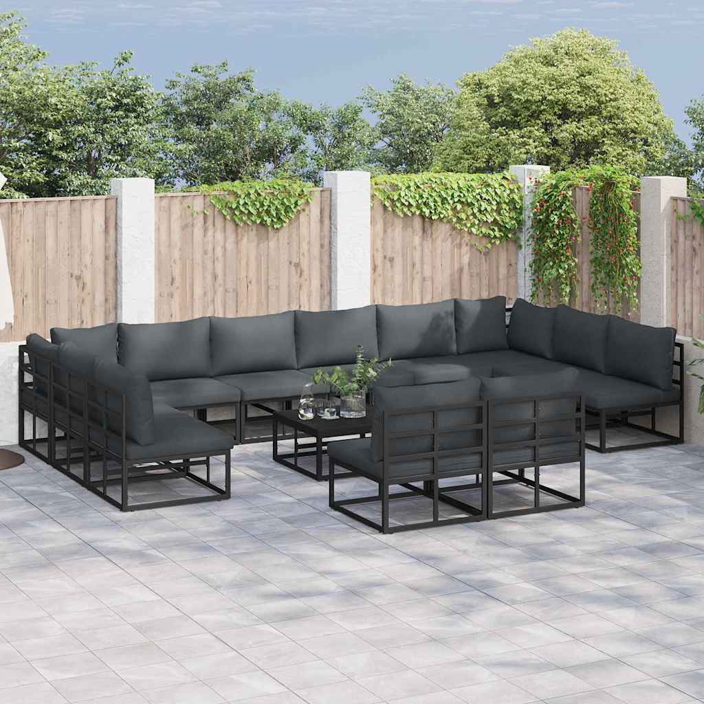 vidaXL vidaXL Garden Sofa Set with Cushion 12 pcs Black Aluminium - Garden Sofa Sets