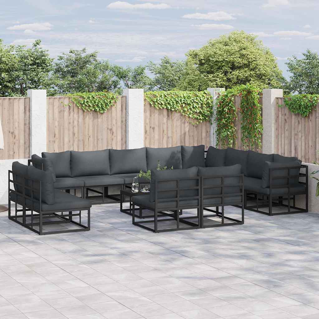 vidaXL vidaXL Garden Sofa Set with Cushion 12 pcs Black Aluminium - Garden Sofa Sets