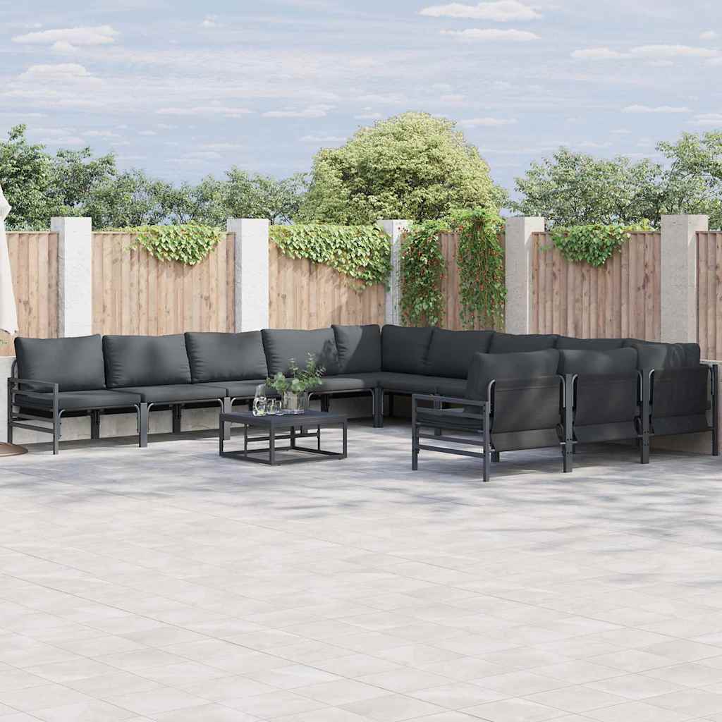 vidaXL vidaXL Garden Sofa Set with Cushion 11 pcs Black Steel - Garden Sofa Sets