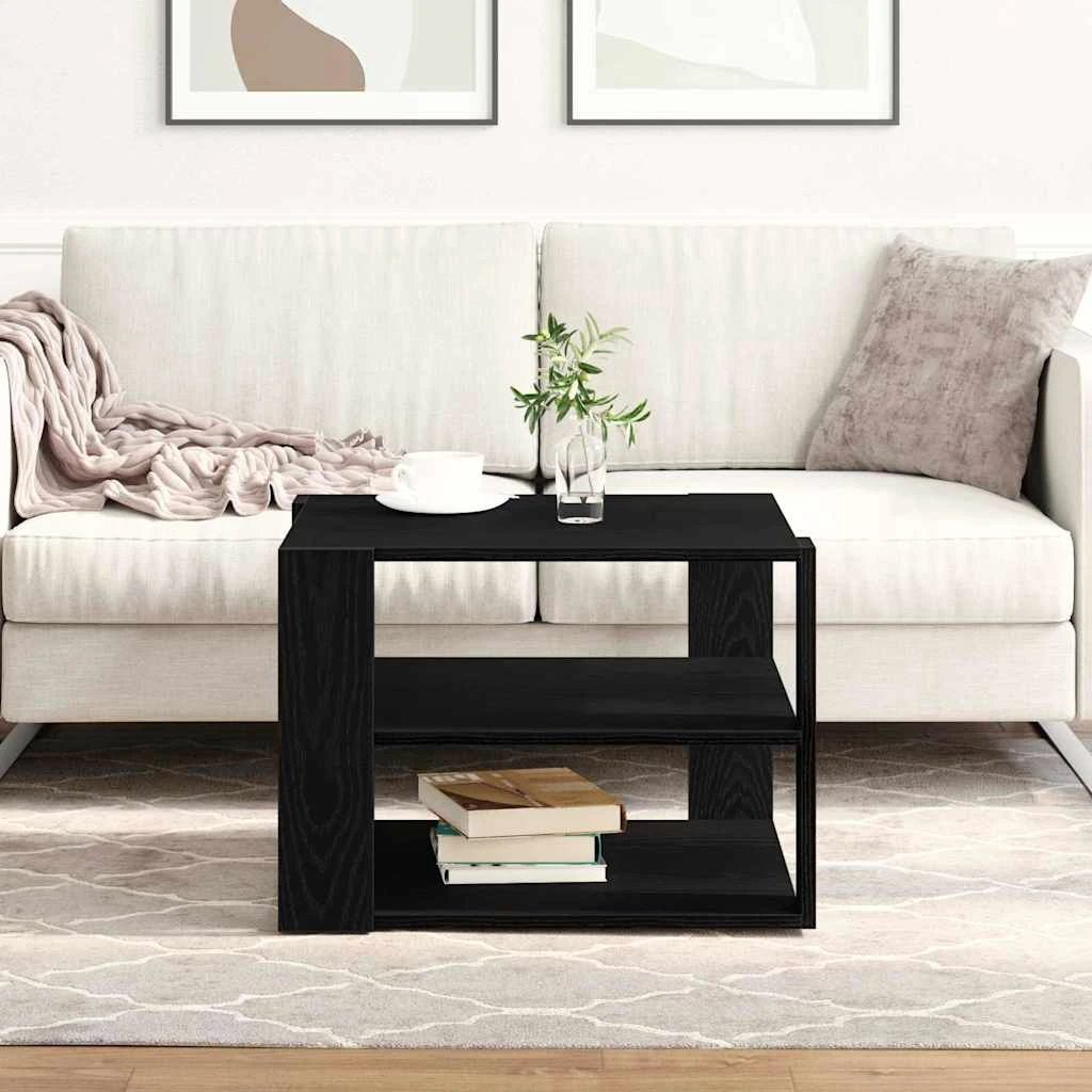 vidaXL vidaXL Coffee Table 58 by 58 by 40 cm Black Oak Engineered Wood Modern Living Room Decor - Coffee Table