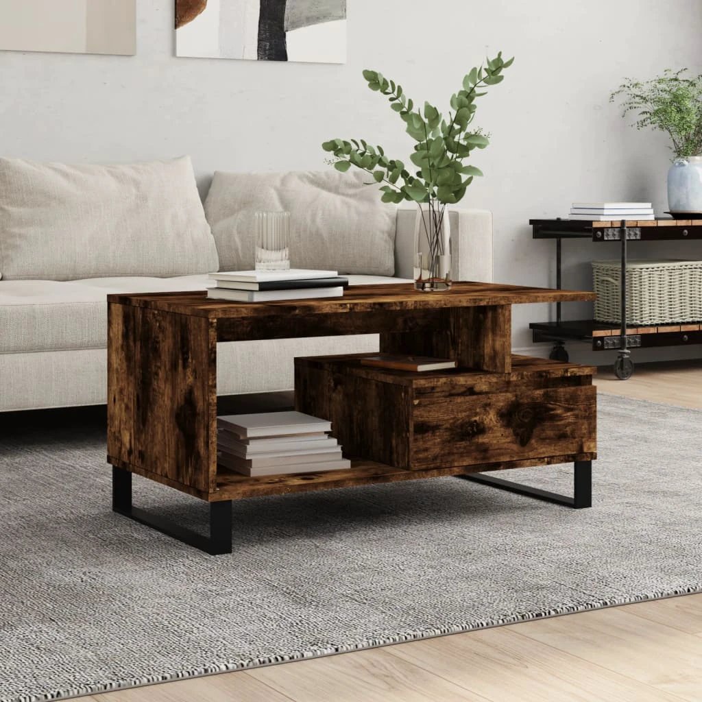 VidaXL Coffee Table 90 x 49 x 45 cm Black Oak Engineered Wood Modern Minimalist Living Room by vidaXL