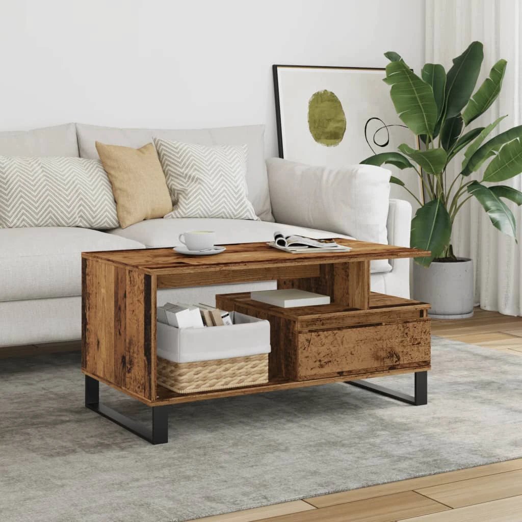 VidaXL Coffee Table 90 x 49 x 45 cm Black Oak Engineered Wood Modern Minimalist Living Room by vidaXL
