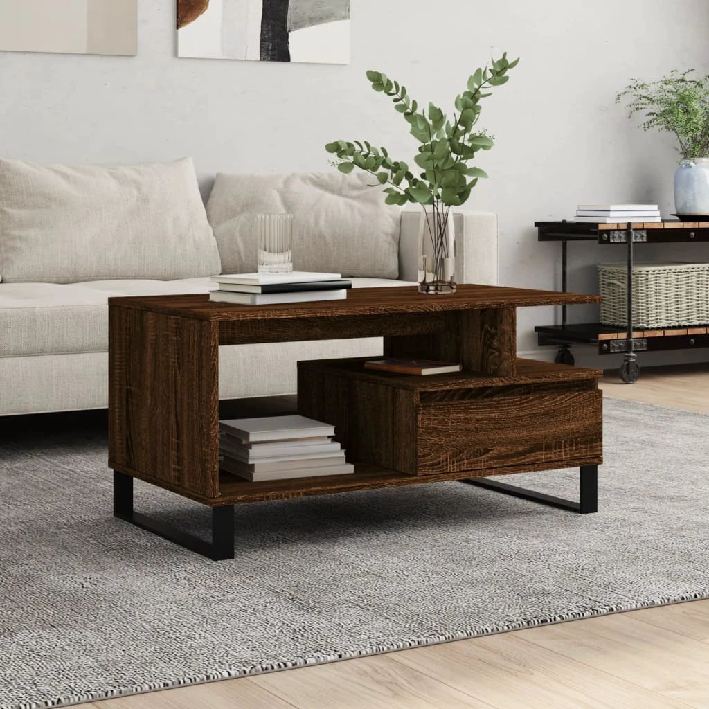 VidaXL Coffee Table 90 x 49 x 45 cm Black Oak Engineered Wood Modern Minimalist Living Room by vidaXL
