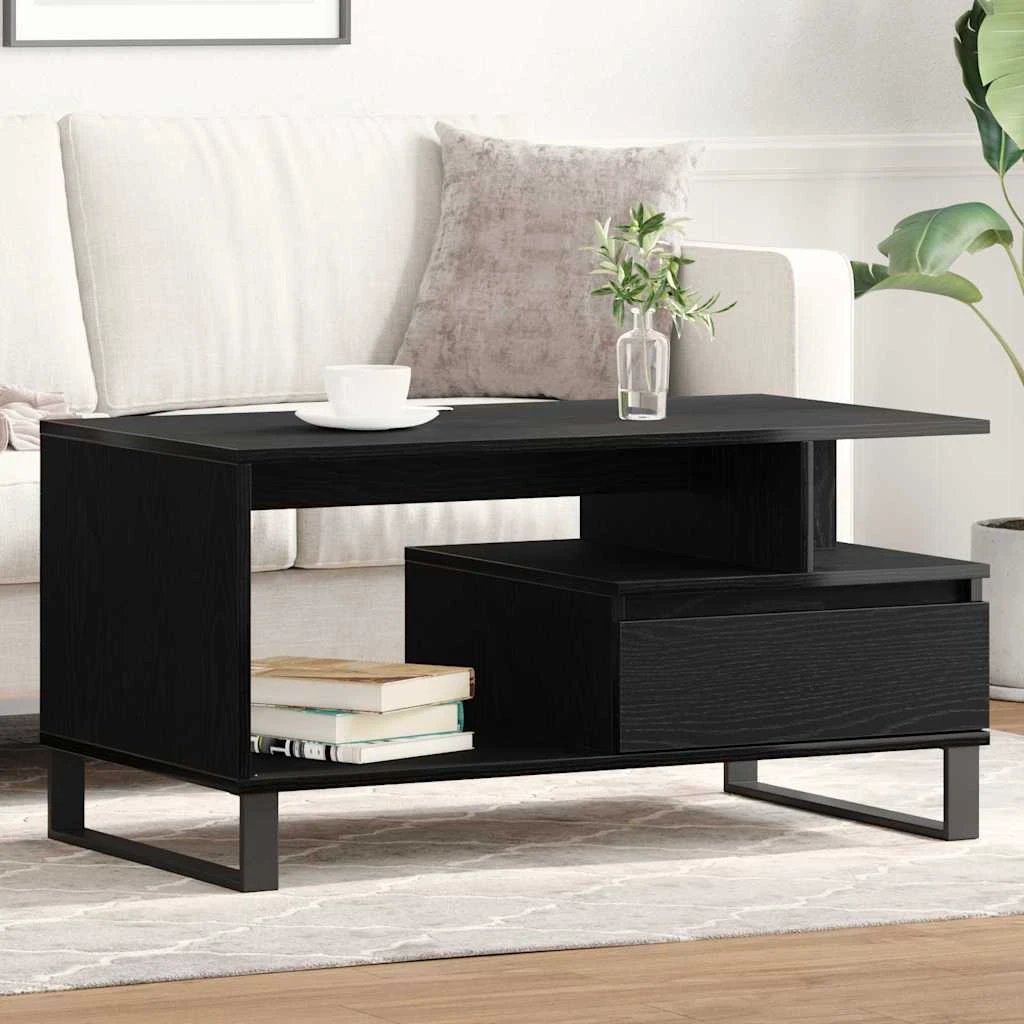 VidaXL Coffee Table 90 x 49 x 45 cm Black Oak Engineered Wood Modern Minimalist Living Room by vidaXL
