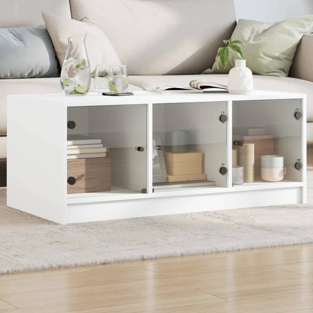 vidaXL VidaXL White Glass-Door Coffee Table 102x50x42 cm - Coffee Table