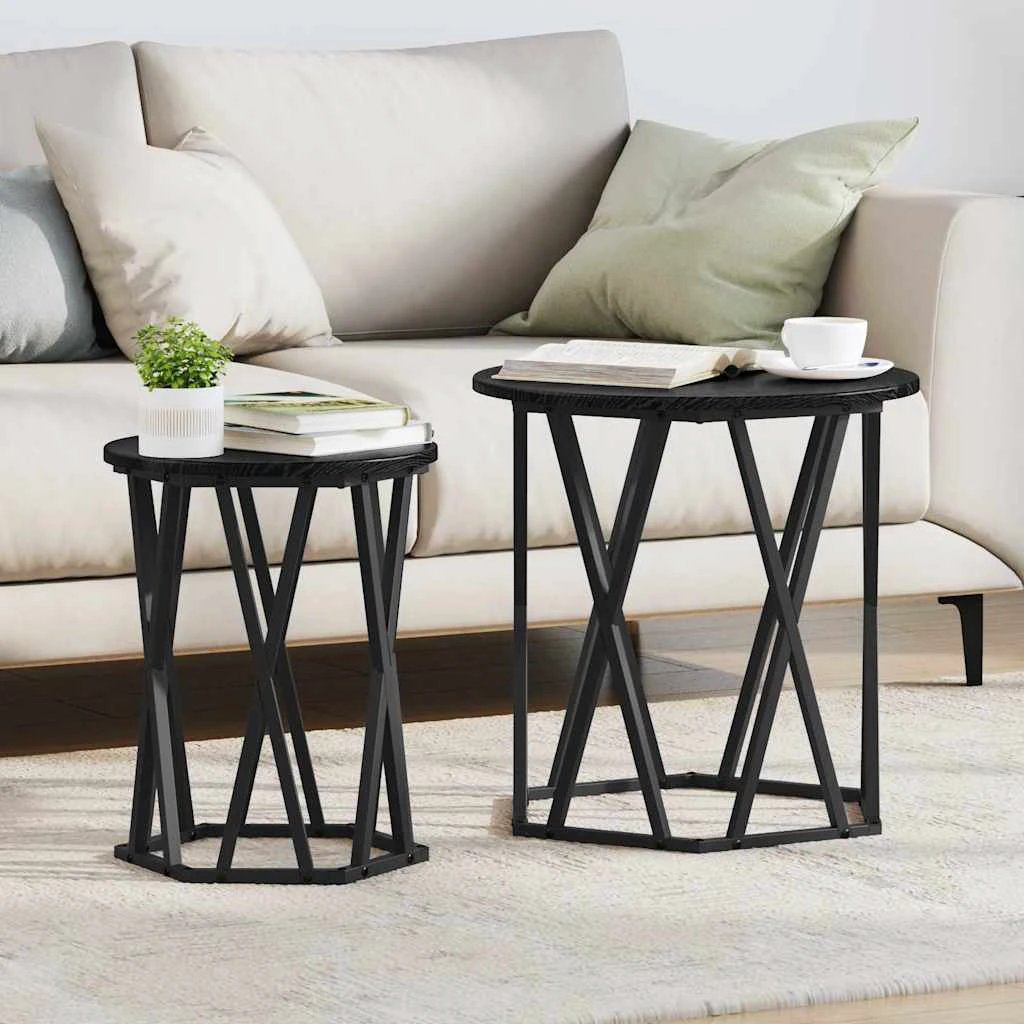 vidaXL VidaXL Round Coffee Tables 2pc Oak Steel Modern - Coffee Table
