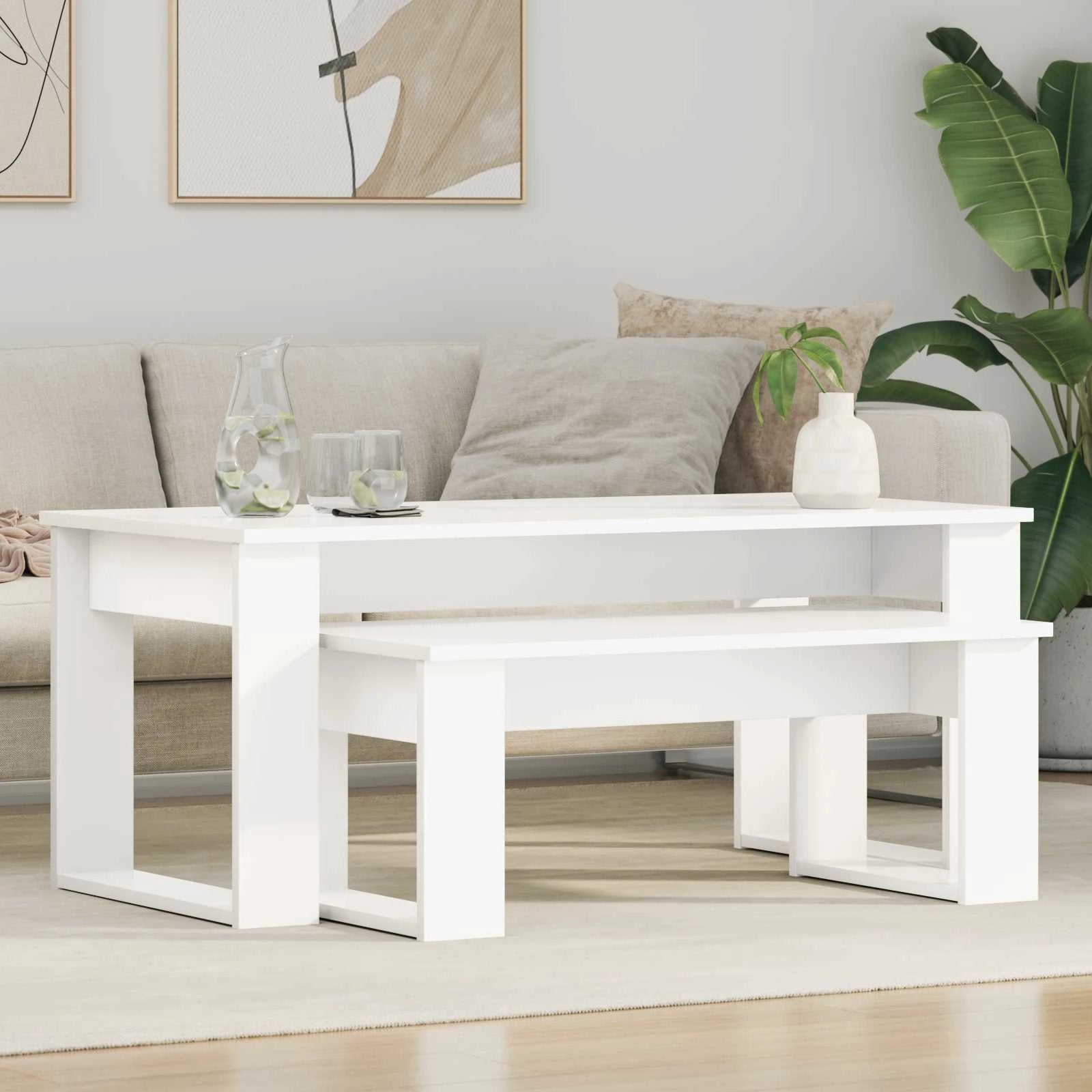 vidaXL VidaXL Coffee Table Set Two Piece White Engineered Wood Durable Rustic Look Living Room - Coffee Table