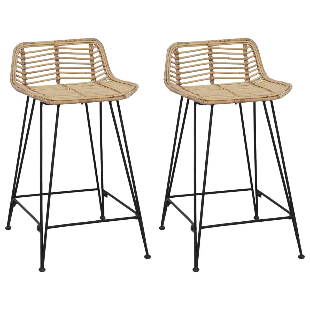 vidaXL vidaXL Bar Stool 2 pcs Natural 44 x 45 x 76 cm Rattan and Steel - Bar Stool