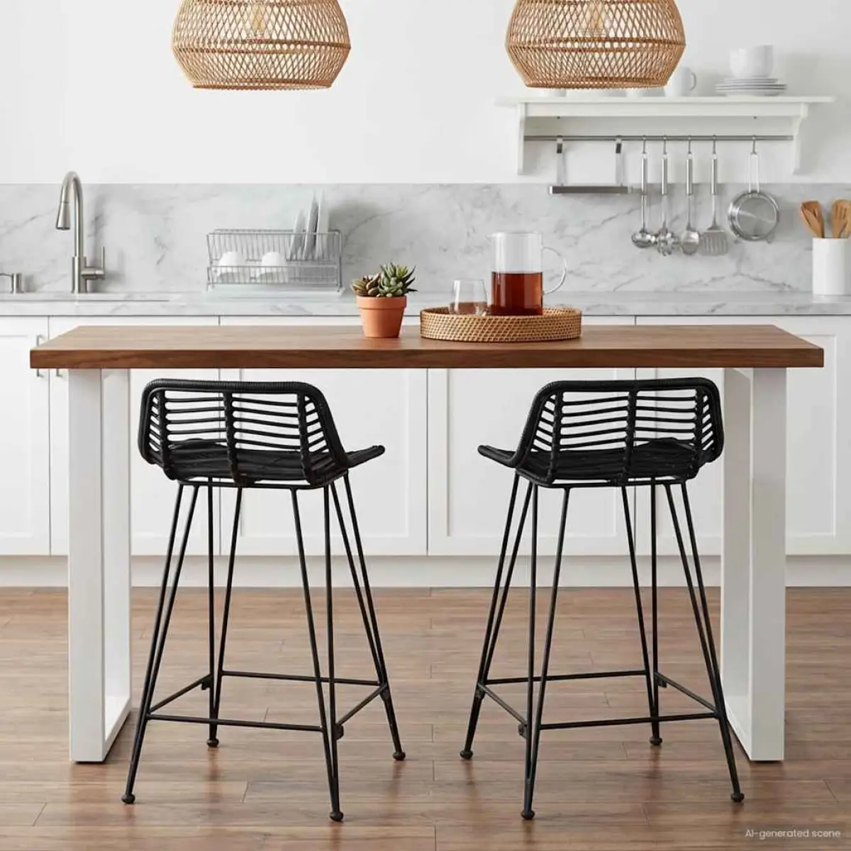 vidaXL vidaXL Bar Stool 2 pcs Natural 44 x 45 x 76 cm Rattan and Steel - Bar Stool