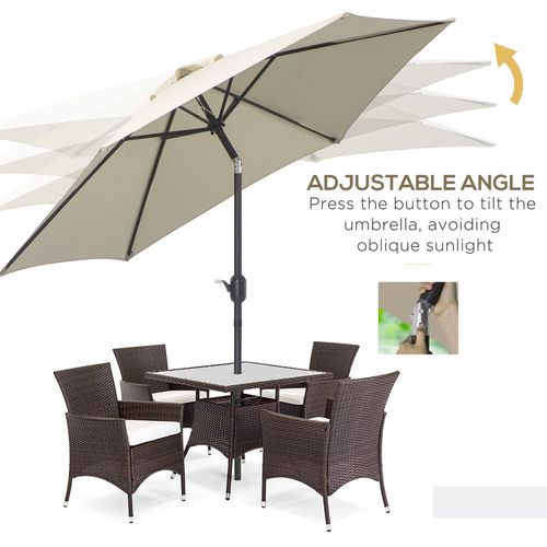 Stylish Outsunny 2.7M Patio Tilt Umbrella with Aluminium Frame and Crank offers versatile sun protection for outdoor spaces.