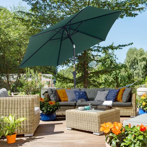 Stylish Outsunny 2.7M Patio Tilt Umbrella with Aluminium Frame and Crank offers perfect outdoor sun protection.