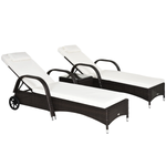 Outsunny Outsunny 3 Piece Sun Lounger Set With Cushions 5 Position Adjustable Outdoor Patio - Sun Lounger