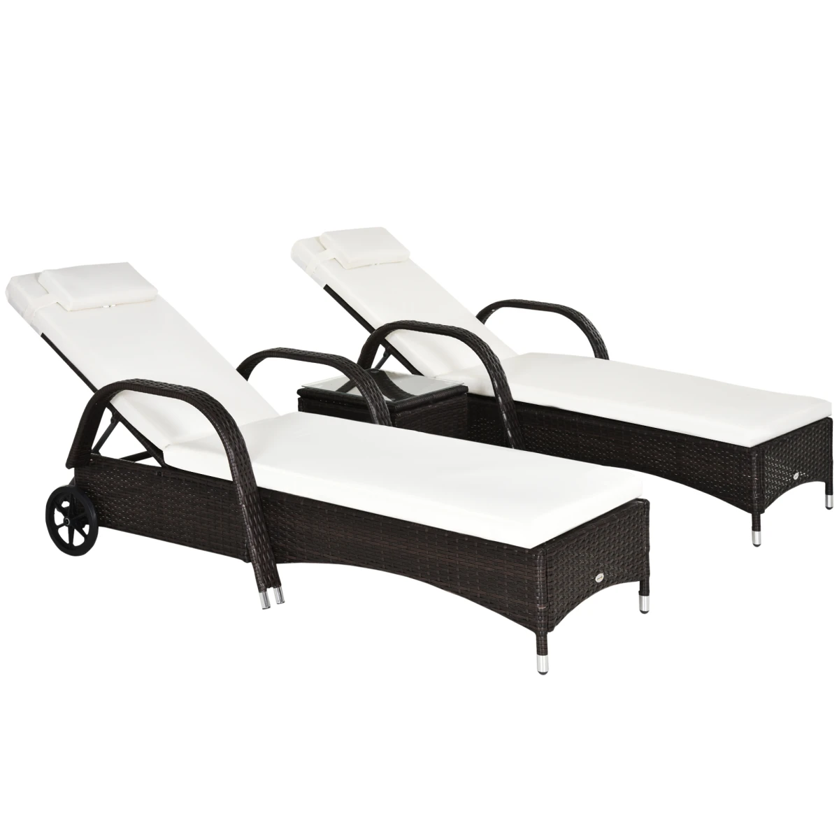 Outsunny Outsunny 3 Piece Sun Lounger Set With Cushions 5 Position Adjustable Outdoor Patio - Sun Lounger