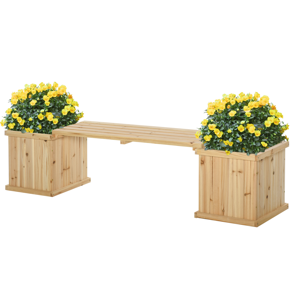 Outsunny Garden Planter Bench with dual raised planters and yellow flowering blooms
