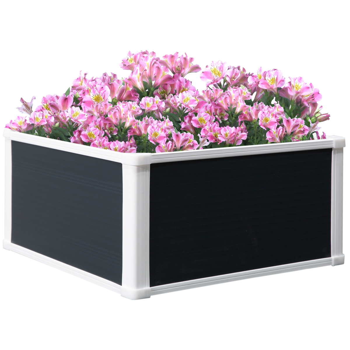 Outsunny garden raised bed planter 40x14x8 filled with pink flowers