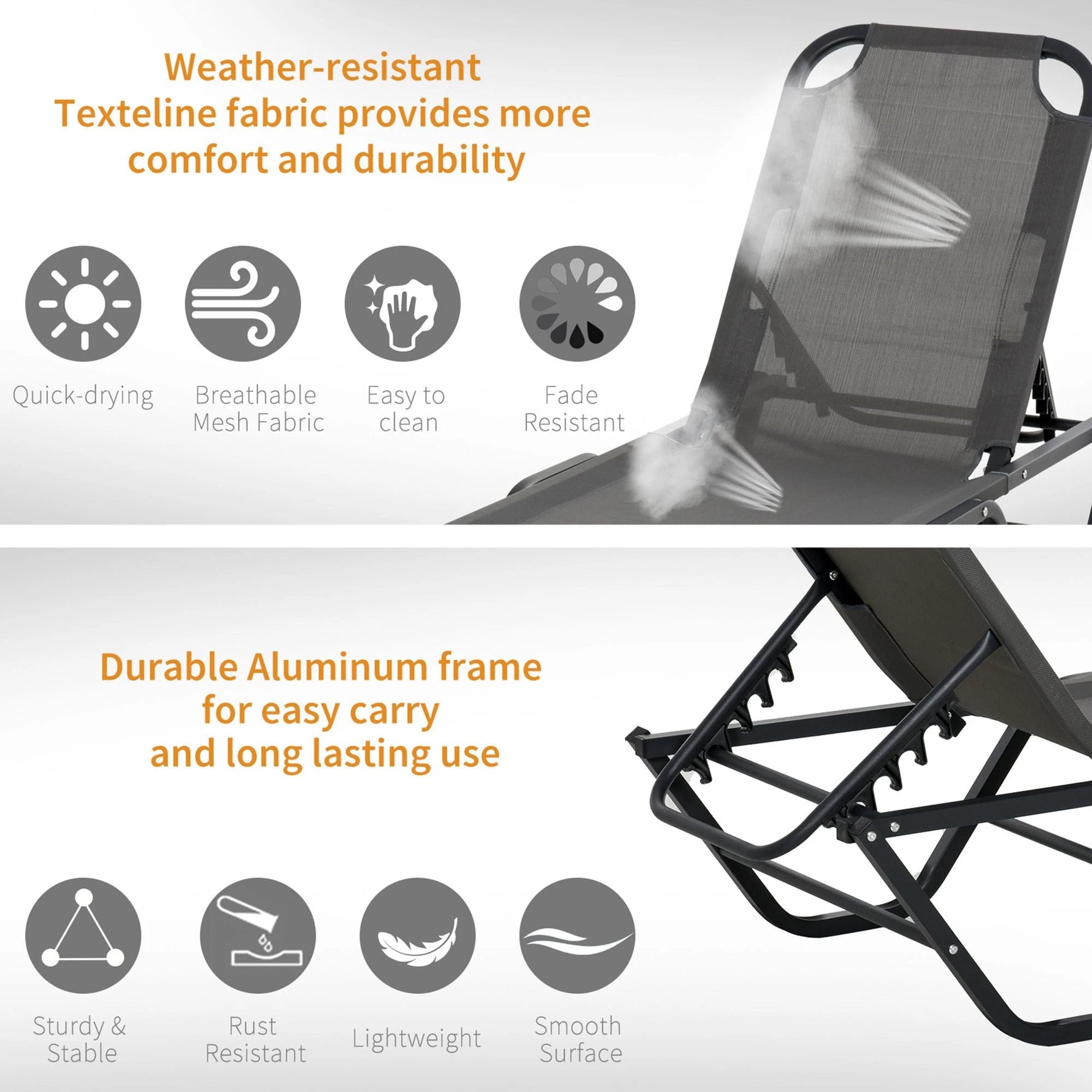 Sun Lounger Relaxer Recliner 5-Position Adjustable Backrest Lightweight Frame by Outsunny