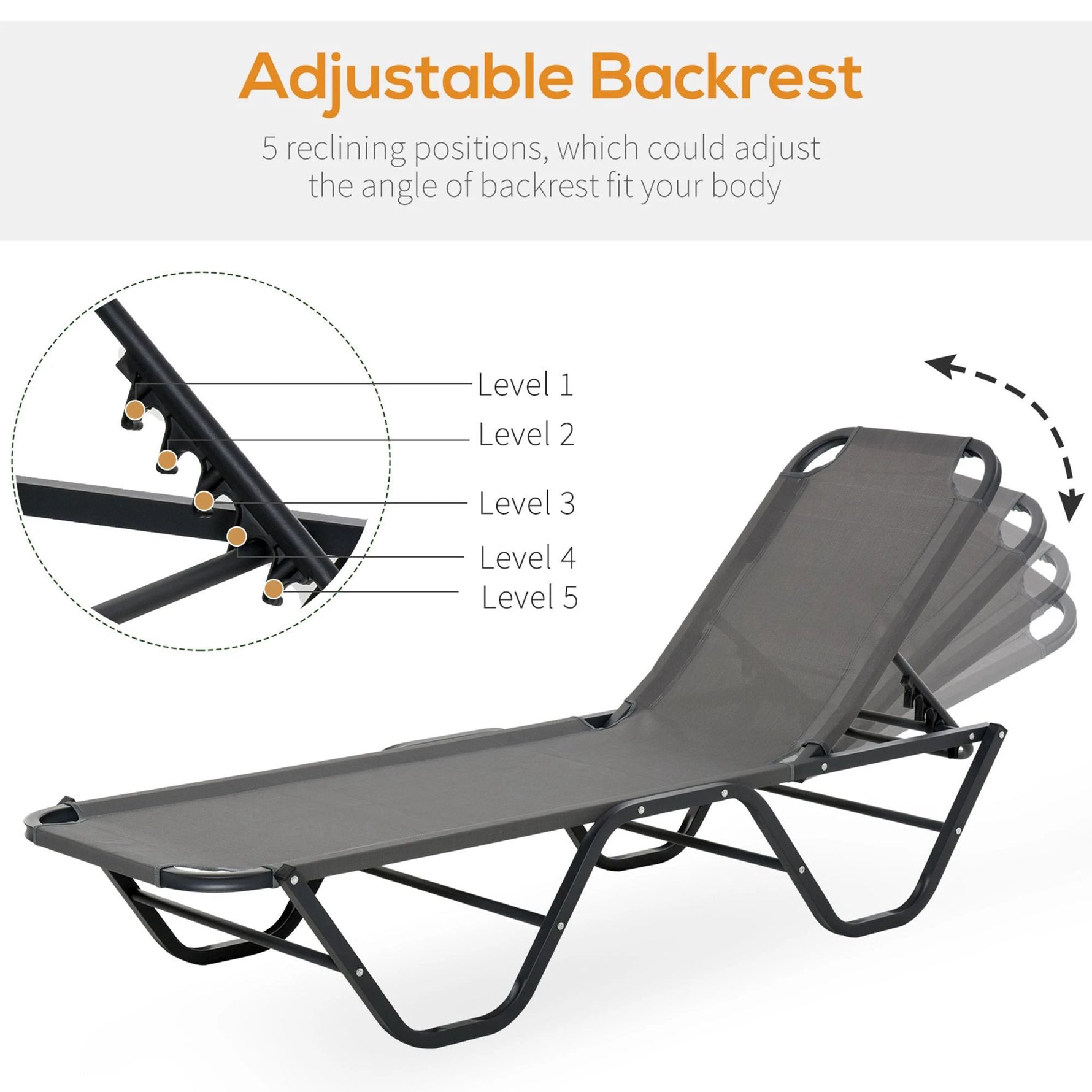 Sun Lounger Relaxer Recliner 5-Position Adjustable Backrest Lightweight Frame by Outsunny