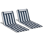 Outsunny 2 Foldable Garden Beach Chair Sun Lounger Seats Metal Frame Head Pillow - Sun Lounger