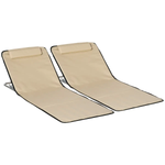 Outsunny 2 Foldable Garden Beach Chair Sun Lounger Seats Metal Frame Head Pillow - Sun Lounger