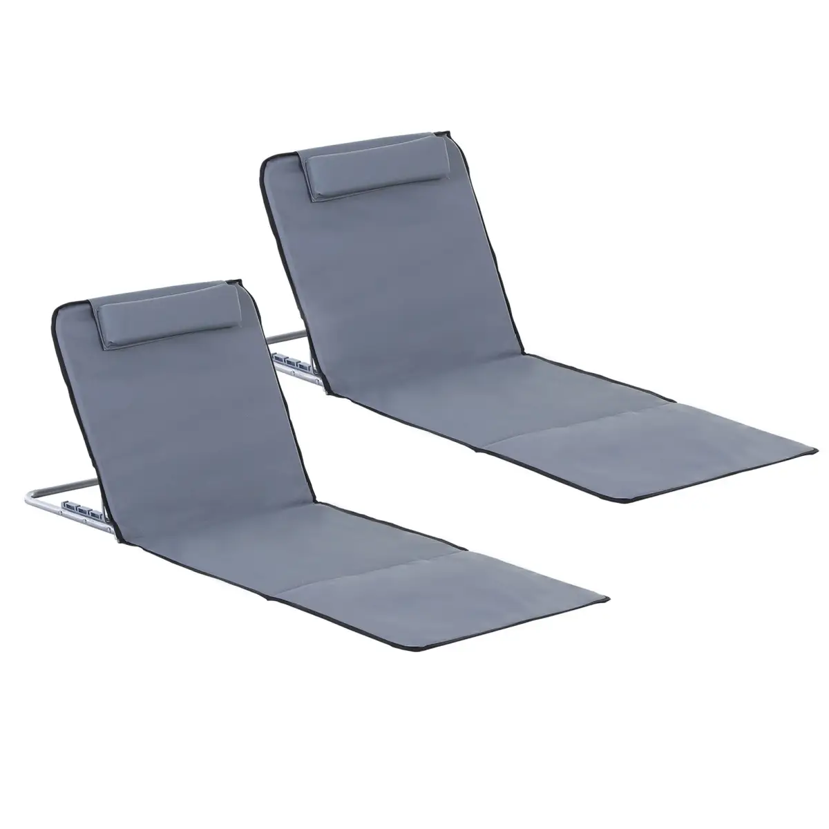 Outsunny 2 Foldable Garden Beach Chair Sun Lounger Seats Metal Frame Head Pillow - Sun Lounger
