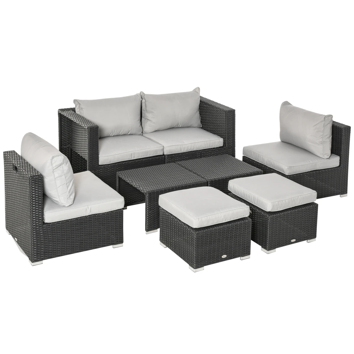 Outsunny Outsunny 6-Seater Rattan Outdoor Sofa Set With Coffee Tables Weatherproof PE Wicker Garden Patio - Coffee Table