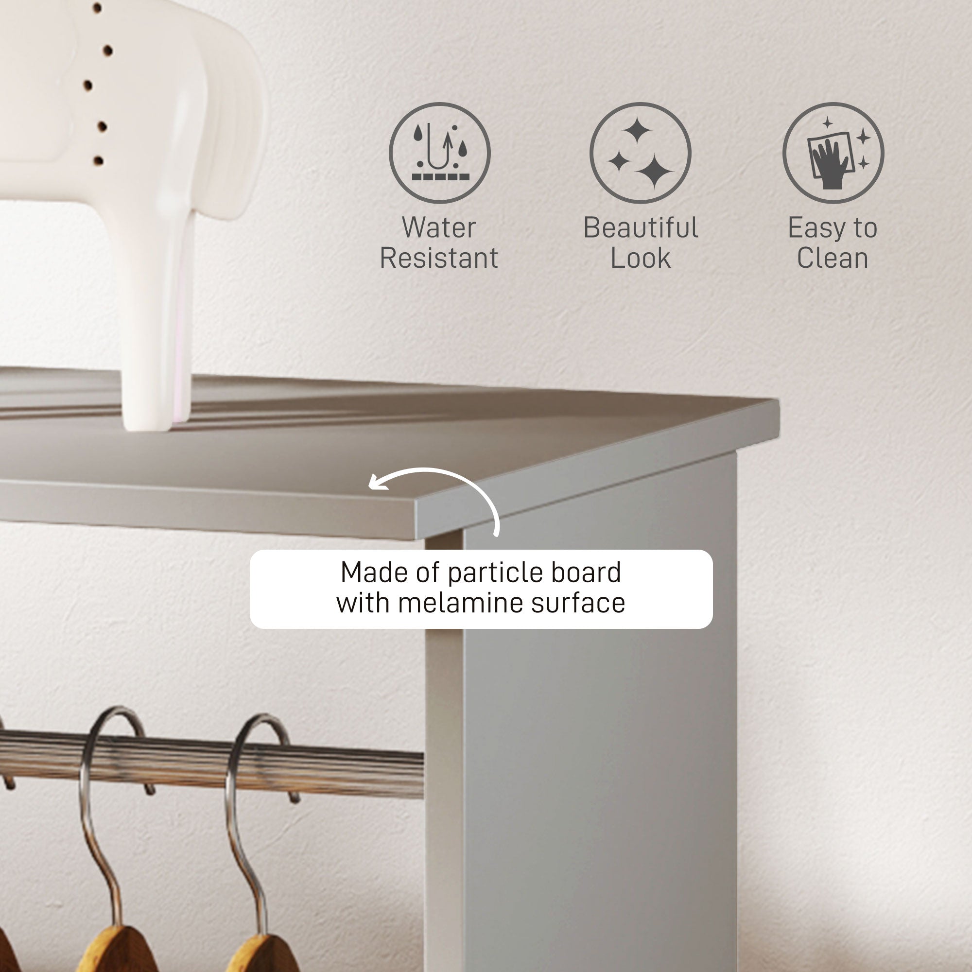 HOMCOM Mobile Double Open Wardrobe w/ Clothes Hanging Rail Clothing Grey - Home Symphony