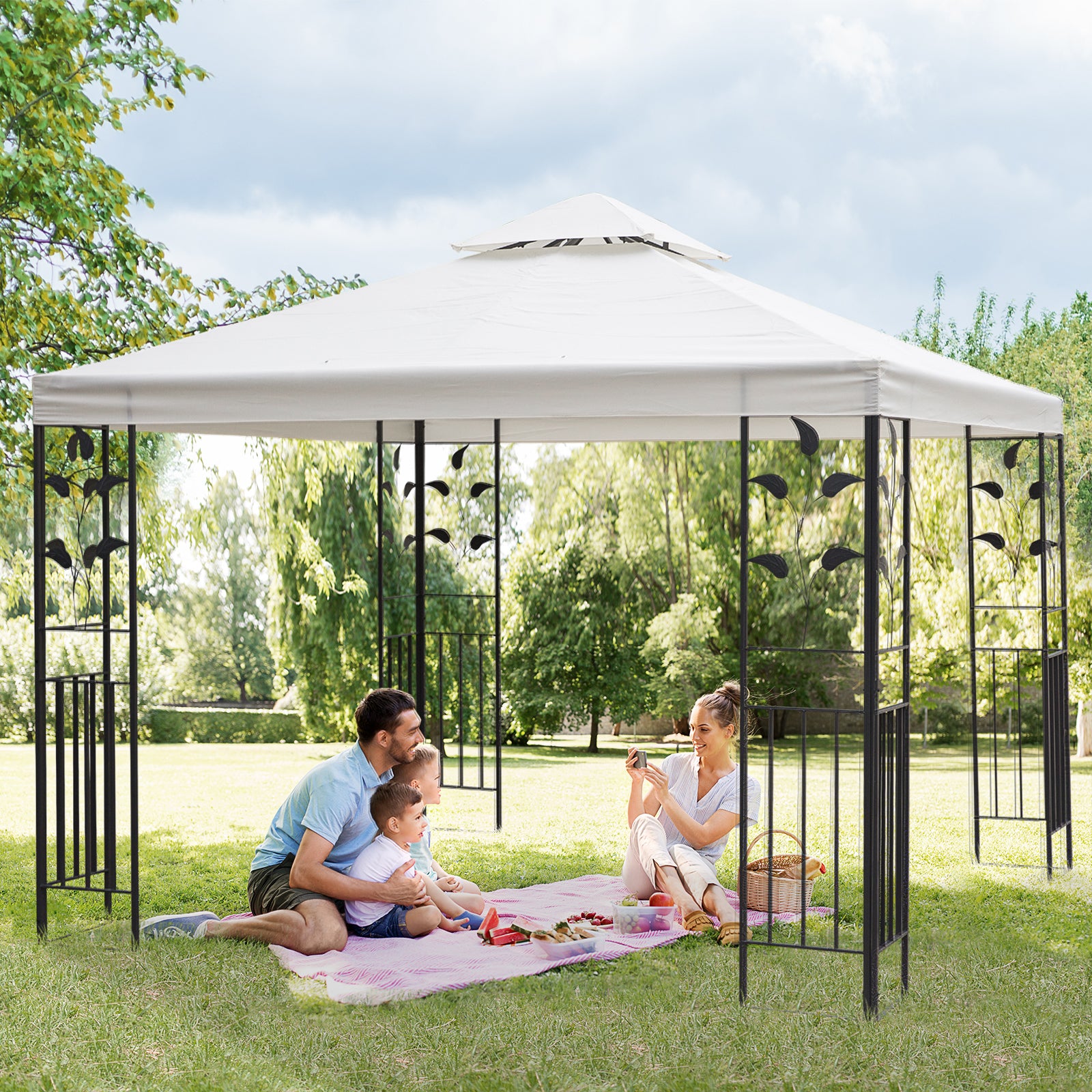 3m x 3m Vented Roof Metal Frame Garden Gazebo Cream - Home Symphony