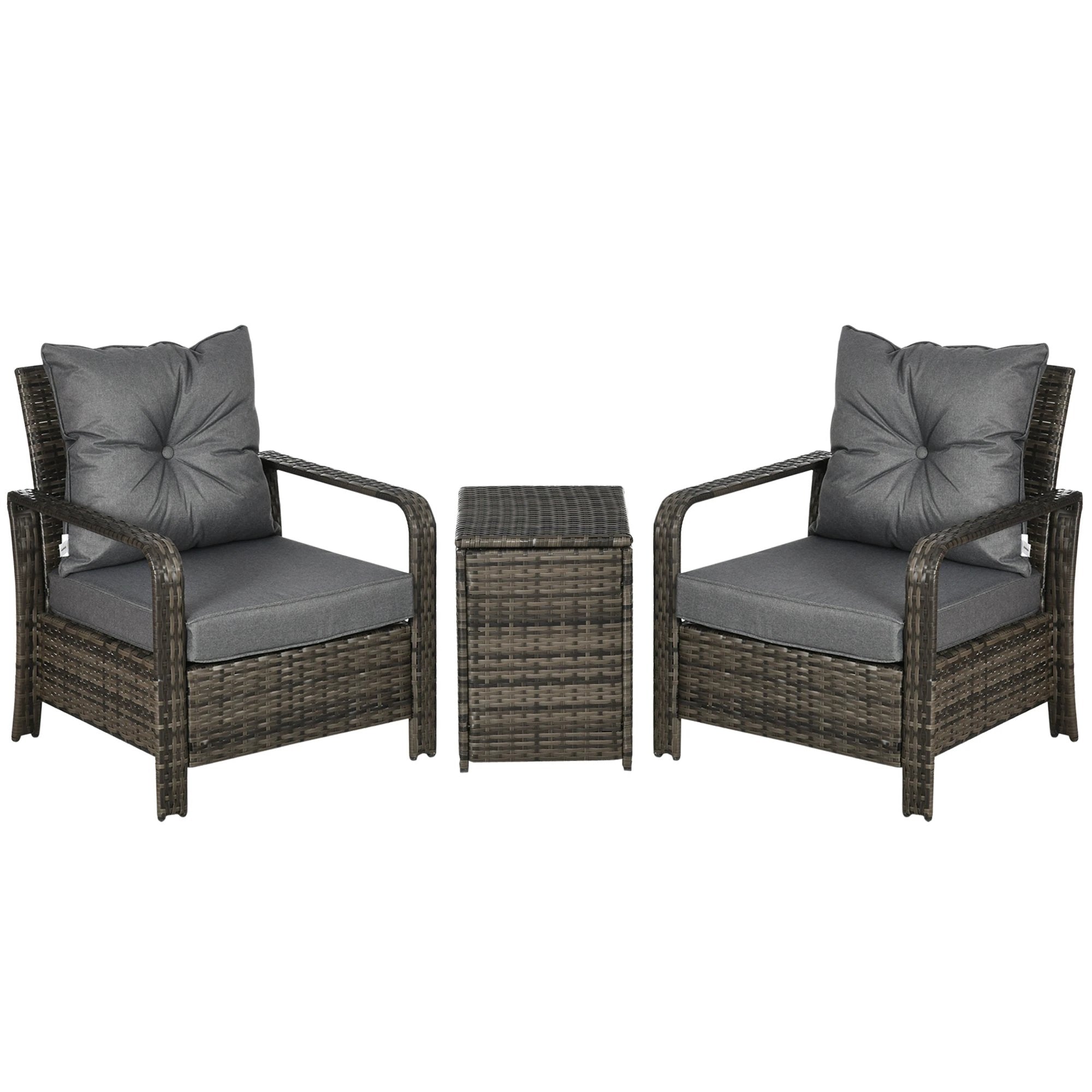 3 Piece PE Rattan Garden Sofa Set w/ 2 Chairs & Storage Table Grey Outsunny by Unbranded
