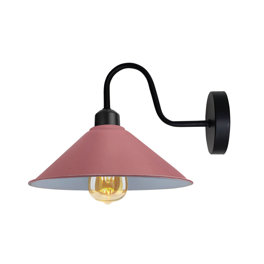 Premium Pink Wall Light Cone Shade Swan Neck E27 Home by Home Symphony, pink cone shade with black curved swan-neck arm