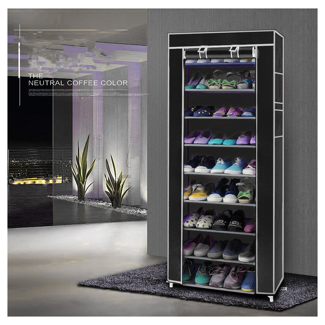 N/A Room-saving 10-Layers 9 Lattices Non-woven Fabric Shoe Rack Black - Wine Rack