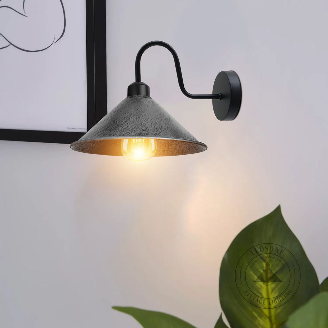 Brushed Silver Wall Light Fixture 12cm Cone Shade Hallway by Home Symphony, warm hallway glow.