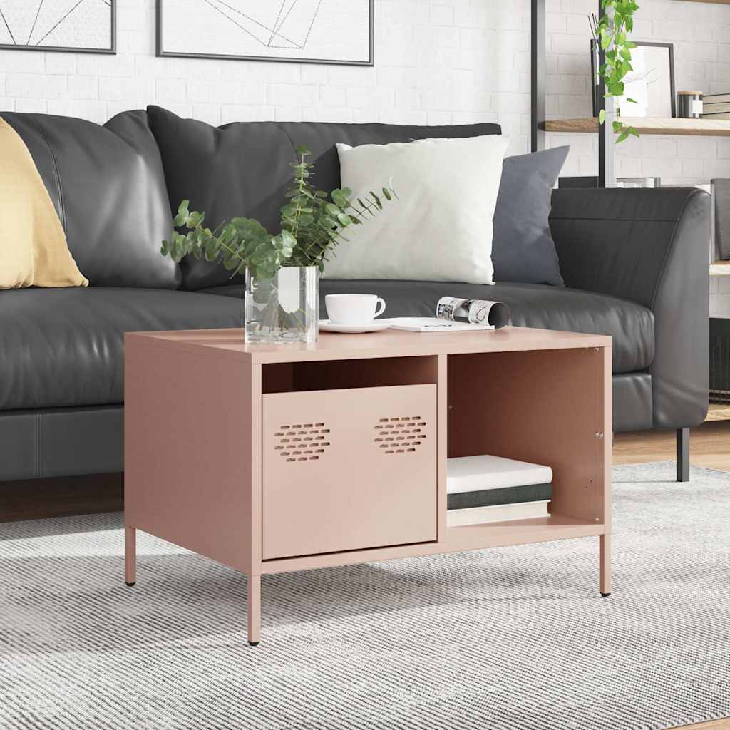 VidaXL Pink Coffee Table 68.5x50x43.5 cm Cold Rolled Steel Industrial Storage Console For Living Room